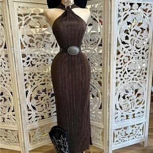 Elegant Brown Halter Dress